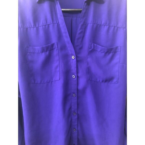 Express Women’s Blouse Sheer Small Long Sleeve Roll Up V Neck Buttons Office - Picture 3 of 9